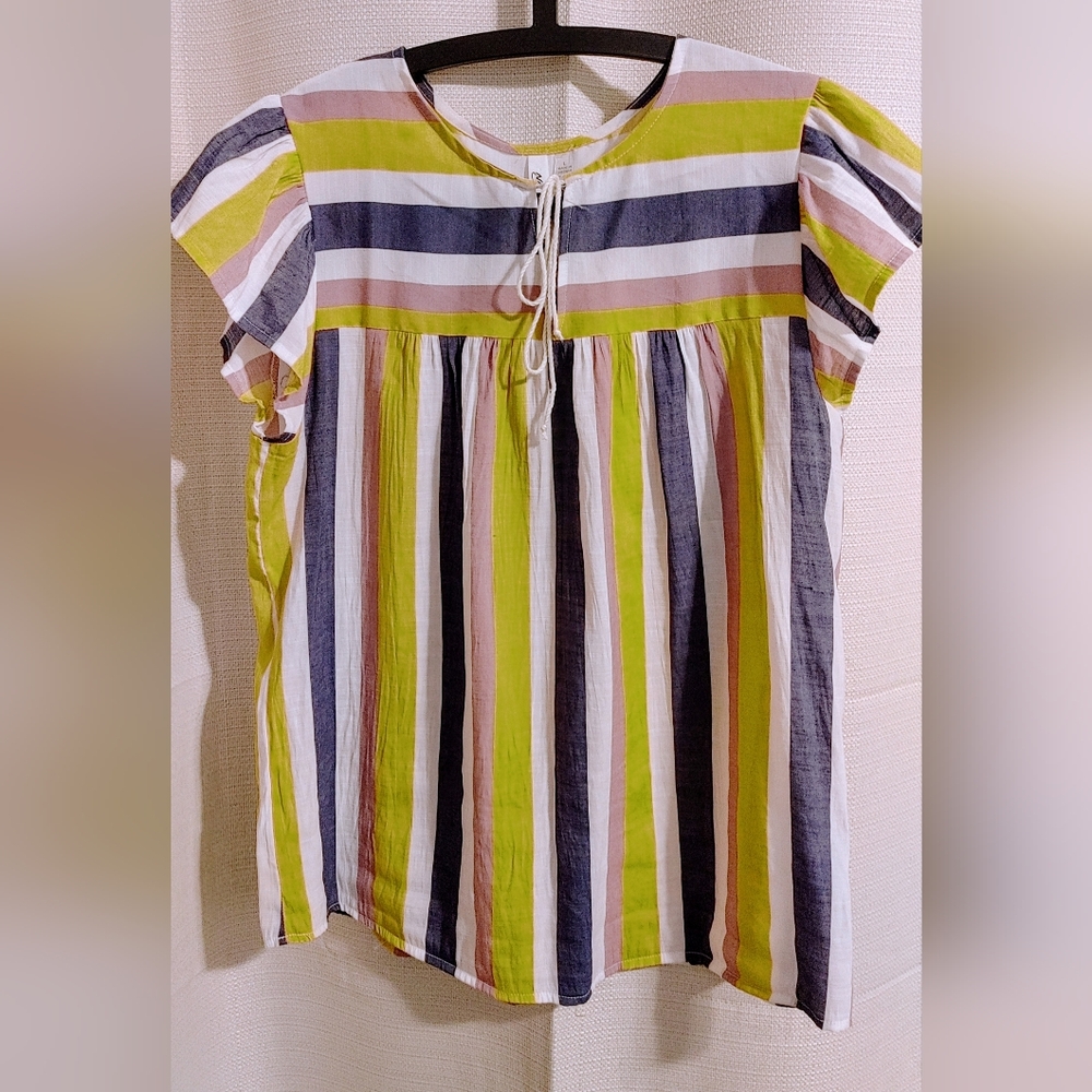 (4/$20) Striped Women's Casual Short Sleeved Top, Size Large, NY Collection